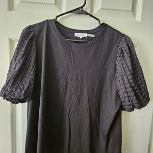 Calvin Klein Black Short Sleeve Top with Textured Sleeves